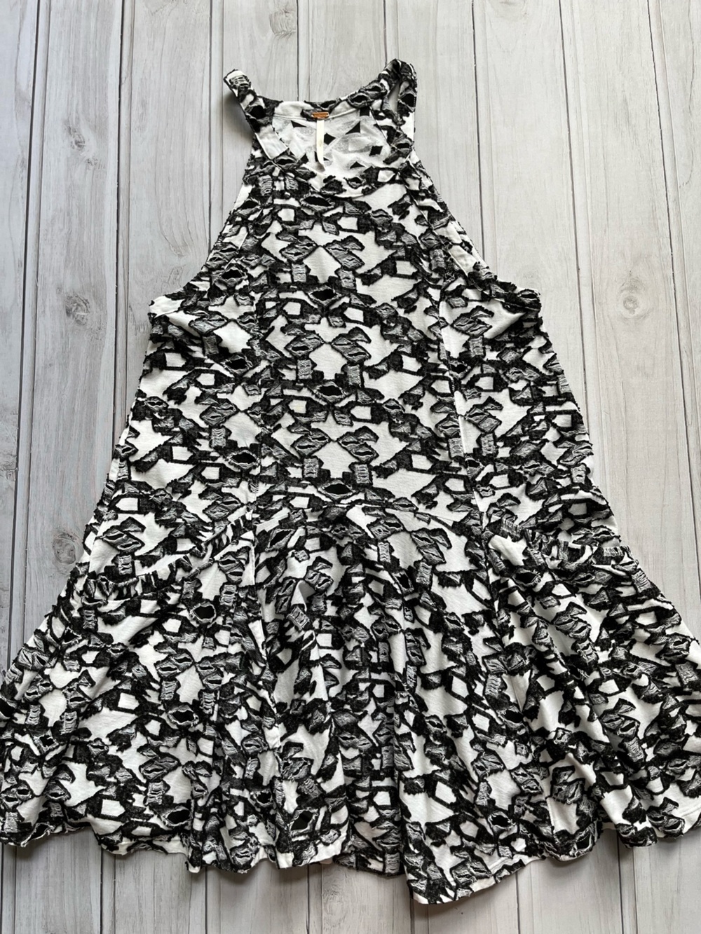 Free People black white distress halter fit & flare mini dress. Size small - Picture 8 of 15